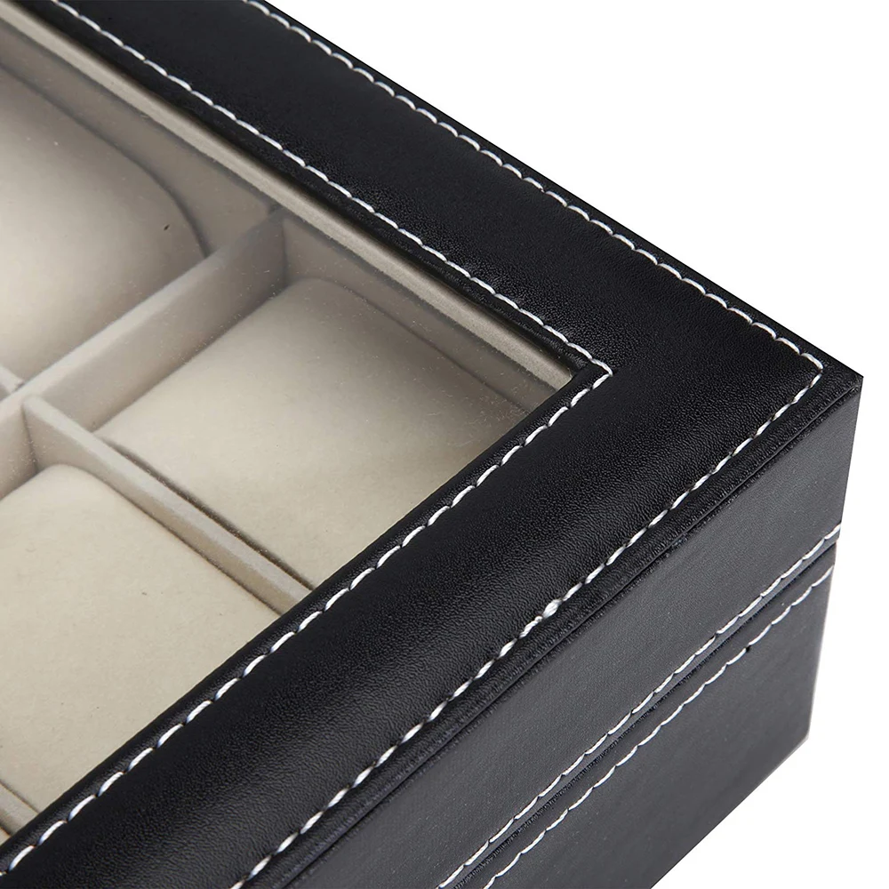 10 12 Slot Watch Box Storage Watch Box PU Leather Watches Display Case Jewelry Boxes Watches Organizer Glass Top Watch Holder