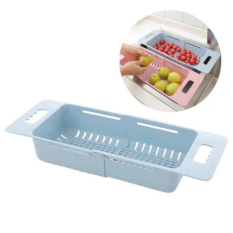 Blue Collapsible Kitchen Colander Fruit Vegetable Strainer Drainer Washing Basket Plastic Drain Vegatable Basket Food Drainer Tools - Color: Blue