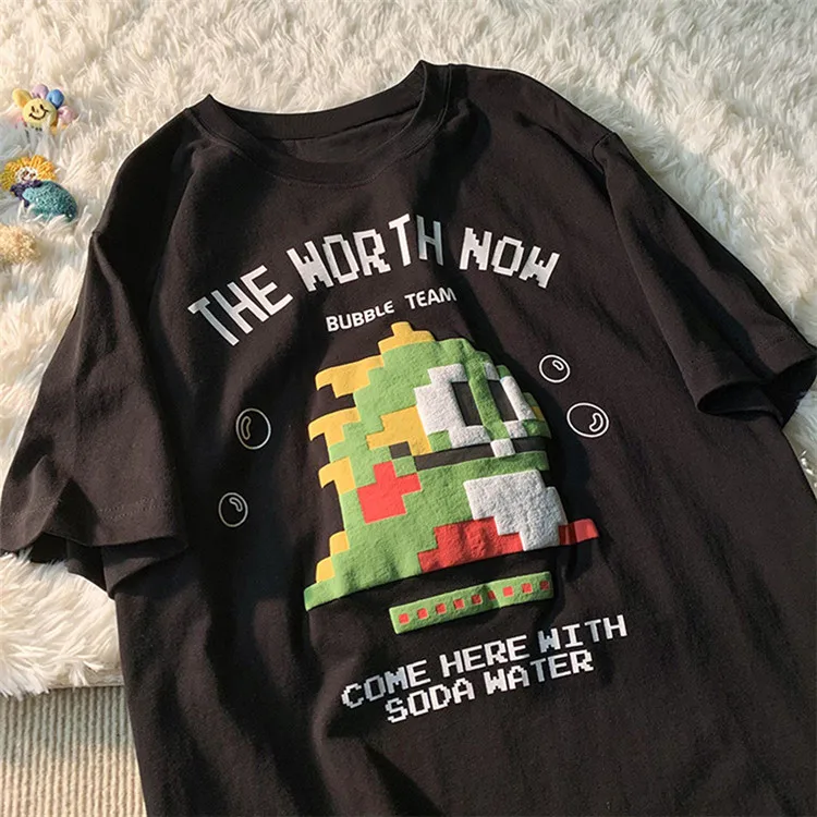 Cute Little Dinosaur Pattern Printed T-Shirt Summer Loose Large Size Multi-Color Cartoons Japanese Tops Y2k Casual Cotton Tees Cute Little Dinosaur Pattern Printed T-Shirt Summer Loose Large Size Multi-Color Cartoons Japanese Tops Y2k Casual Cotton Tees