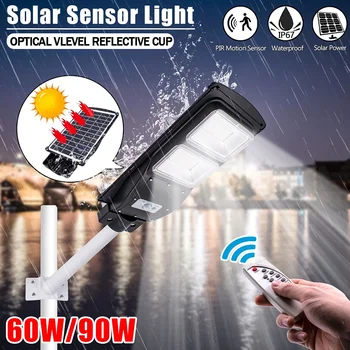 

90W 180-LED Solar Sensor Outdoor Light with Light Control and Radar Sensor Black
