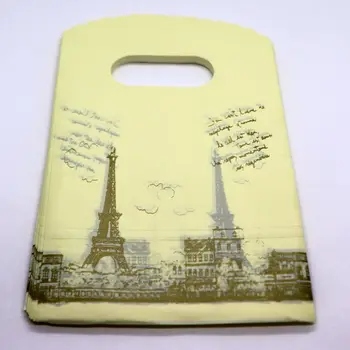 

100pcs Yellow Tower Patterns Plastic Small Pouches Bags Wedding Candy Jewelery Birthday Gift/Packing Bag 15x9cm
