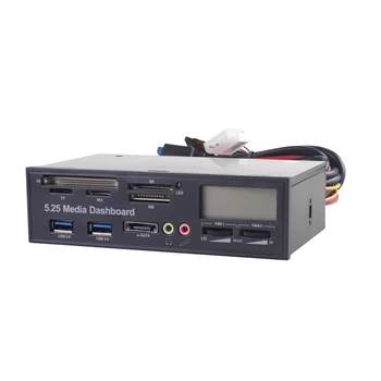 

Media Panel 5.25 inch USB 3.0 Hub Multi in 1 Card Reader Fan Temperature Controller CPU LCD Display Front Dashboard ESATA Audio