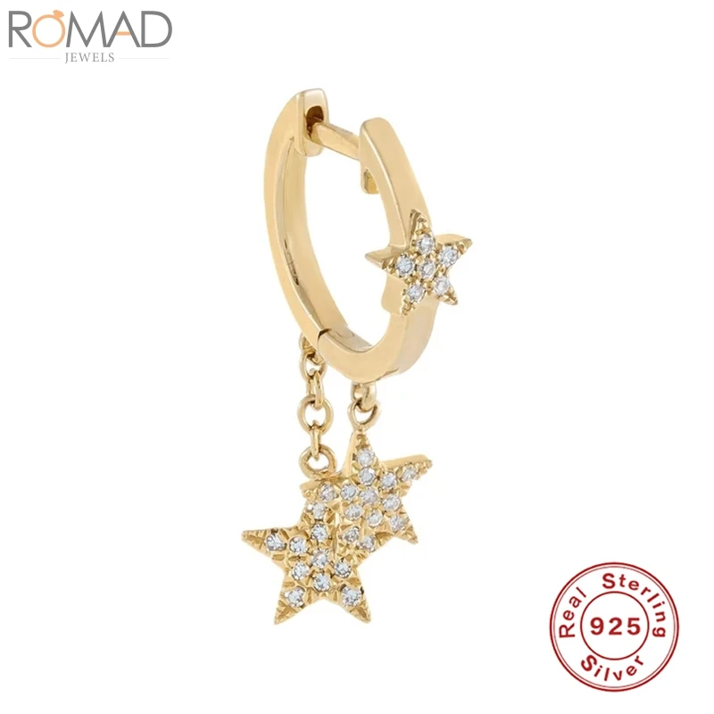 

ROMAD 925 Sterling Silver Hoop Earrings For Women Drop Star Zircon Earring Hoops Round Earings Luxury S925 Jewelry Pendientes