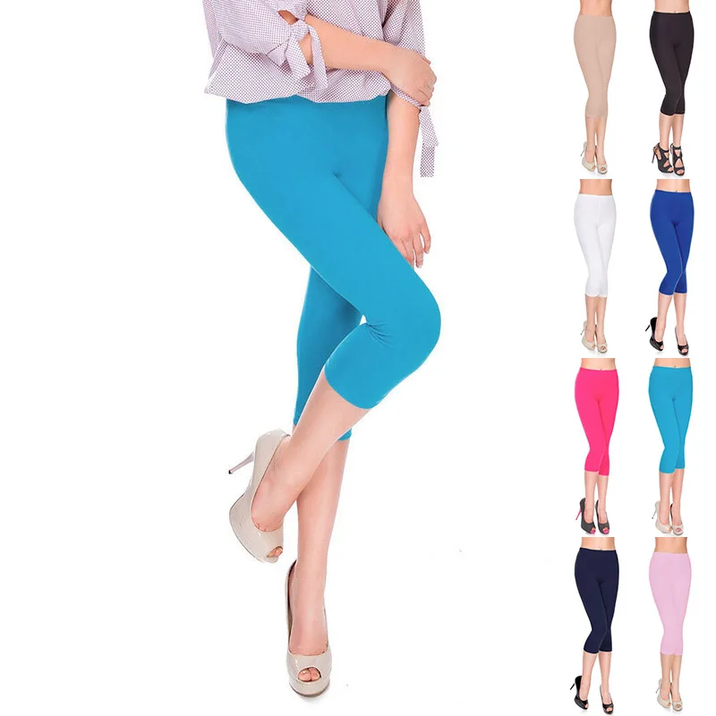 Description Picture 3 of itemIce Silk Short Leggings Women Summer Ultra Thin Pants Leggings Elastic Slim Short Capris Girl Basic Bodycon Under Jeggings