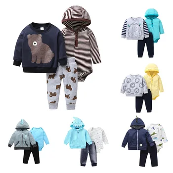 

2019 Autumn Newborn Baby Boys Clothes Set Long Sleeve Cartoon boys 3pcs suit cotton Kid Jumpsuit Outfits Clothing