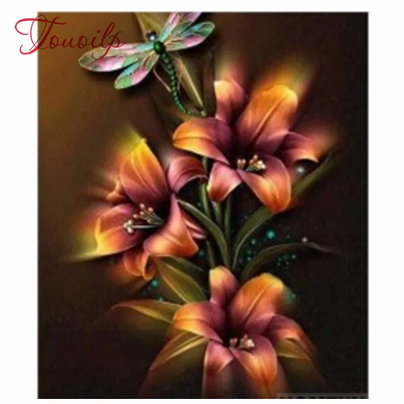 

Touoilp Diamond Embroidery Dragonfly Flowers full Diamond Painting Flower round Mosaic Home Decor Christmas Gift