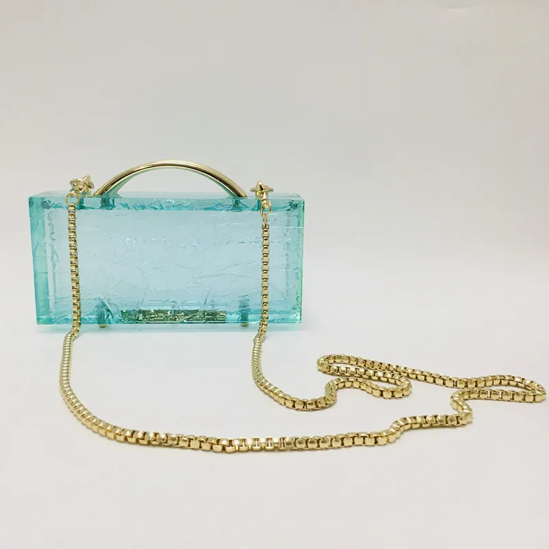 Luxy Moon Blue Clear Acrylic Clutch Purse with Chain Front View