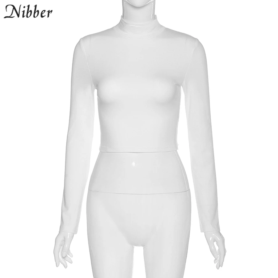 NIBBER street style sexy backless hollow out Bandage top slim turtleneck t-shirt crop top2019autumn  trend full sleeve tee femme