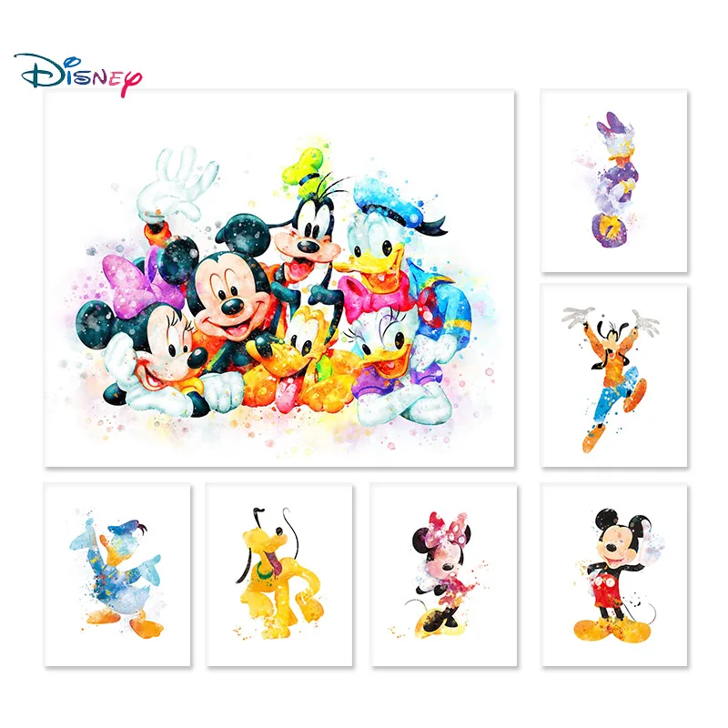 SET of 2 Picture Print Disney Mickey Minnie Mouse Paint Splash Bedroom Gift 