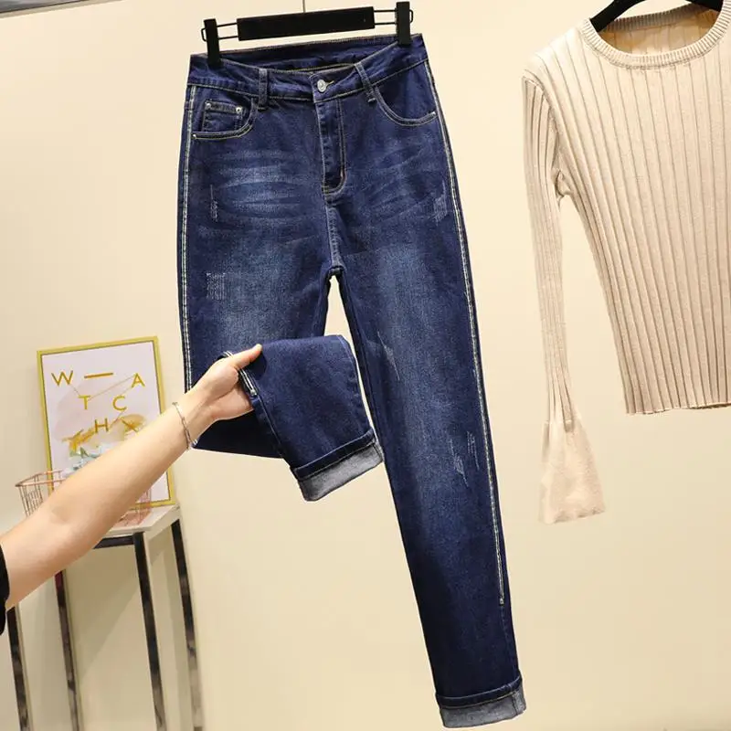 Большие размеры, L-5XL, новые модные женские джинсы для женщин, узкие джинсы-стрейч, обтягивающие брюки, брюки для женщин, джинсы WJ106 - Цвет: Синий