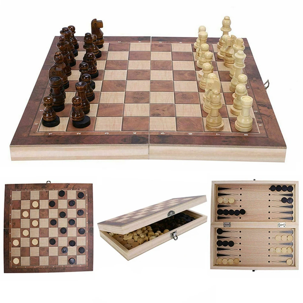 Falten Holz Schachspiel Schachbrett Spiel Checkers Spielzeug mit Spiel Bord Innen für Lagerung Erwachsene Kinder Anfänger Große Schach