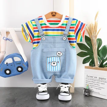 

Baby Boys 2pcs Clothing Sets Summer Child Girls Cotton T-shirts+ Bib Shorts Tracksuits For Bbe Toddler Jogging Duits Outfits