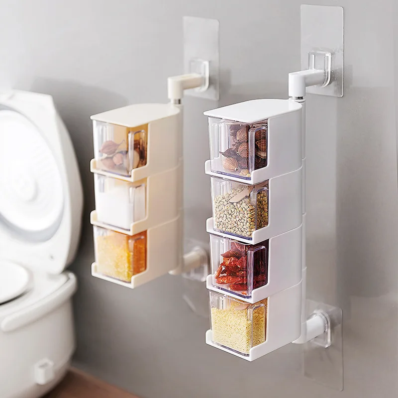 

Multi-Tier 360 Degree Rotating Wall Mount Spice Rack Seasoning Storage Box Jars Organizer Kitchen Condiment Containers Hot New
