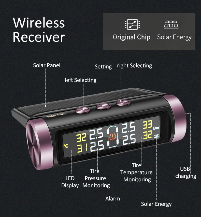 USB или солнечная зарядка автомобиля TPMS система контроля давления в шинах ЖК-сигнализация Инструмент