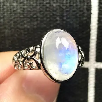 

Top Natural Blue Light Moonstone Ring For Woman Lady Man Crystal Silver 13x10mm Oval Beads Love Gift Adjustable Size Ring AAAAA