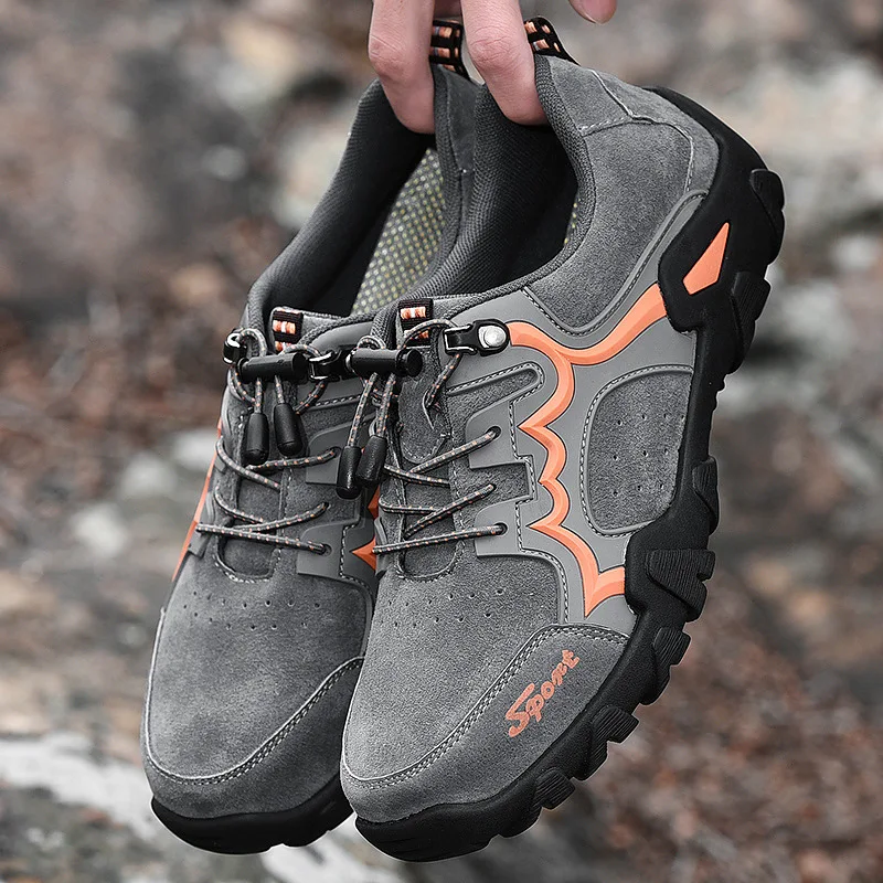

Hot Men Comfortable Non-Slip Hiking Shoes First Layer Cowhide Leather Sneakers Men Breathable Hiking Boots Big Size 38-48
