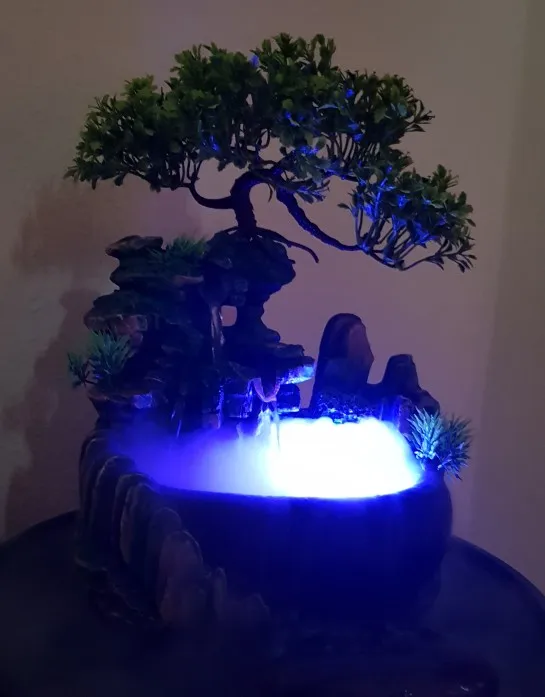 

Creative Indoor Simulation Resin Rockery Waterfall Statue Feng Shui Water Fountain With Light Home Garden Crafts 110-220V