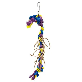 

Contrast Color Pet Chew Toys Faux Cowhide Leather Parrot Bite Long Rope Perch Y5GA