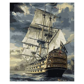 

DIY Paint By Numbers Canvas Oil Painting Kit for Kids & Adults 40 x 50cm Drawing Paintwork Sailboat-with Frame