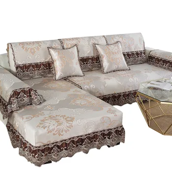 

European Sofa Cover With Skirt Side Ice Silk Fabric Sofa Cushion Covers L Shaped Sofas Protector 1Pcs Summer Non-slip Seat Mat