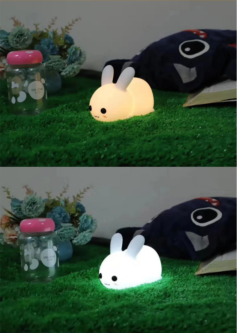 3d night light Touch Rabbit Night Lights Silicone Dimmable USB Rechargeable Lamps For Children Baby Gifts Cartoon Cute Bunny Night Lamp night lamp