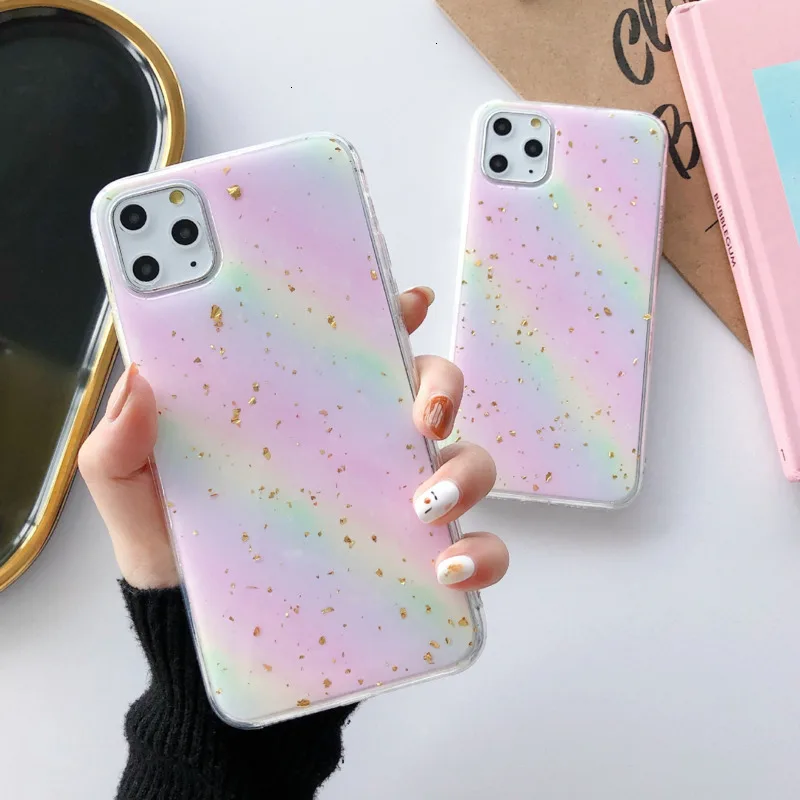 Gold foil rainbow phone case for iPhone11 X XS XR XSMax 8 7 6 6S PluS all-inclusive soft shell drop protection cover |