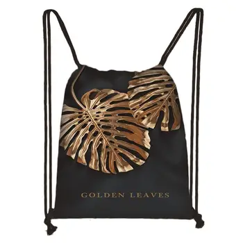 

Custom Golden LeavesDrawstring Bag Cute Daypack Kids Satchel Casual Backpack Teenager Storage Bag Women Men 32x38cm*20-06-07-03