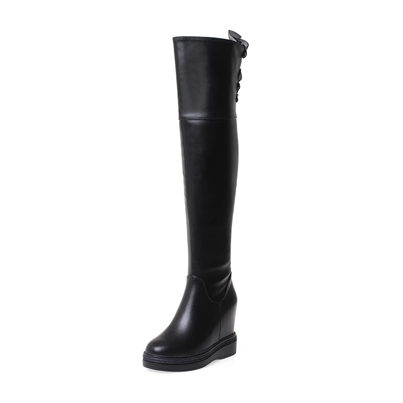 

Autumn Platform Women Boots Over The knee Wedge Boots Leather Women Round Toe New Fashion Female Motorcycle Boots Zipper B130