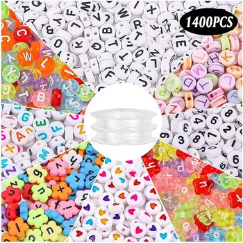 

1400Pcs Jewelry Making Beads Set, Letter Beads, Oblate Letter Beads, Flower Shaped Letter Beads