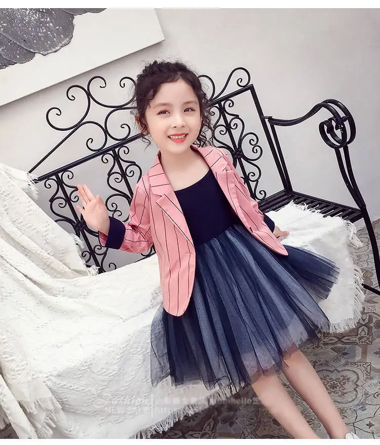 Костюм для девочек, комплект с юбкой, г. Весенняя одежда стильный Детский костюм в западном стиле, корейский стиль пышный комплект принцессы с вуалью