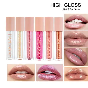 

6Pcs/Set Glitter Pearlescent Non Sticky Lip Gloss Non-Fading Lipstick Make Up Lipgloss Moisturizer Shiny Tint Cosmetic
