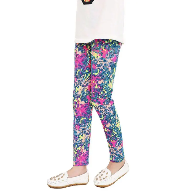 Новинки детские леггинсы для девочек эластичные длинные штаны с цветочным принтом для детей 2-14 лет j2 - Цвет: D