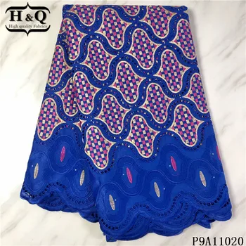

H&Q swiss voile lace in switzerland royal blue embroidered with stones and rhinestones 5 yards african laces 100% cotton fabrics