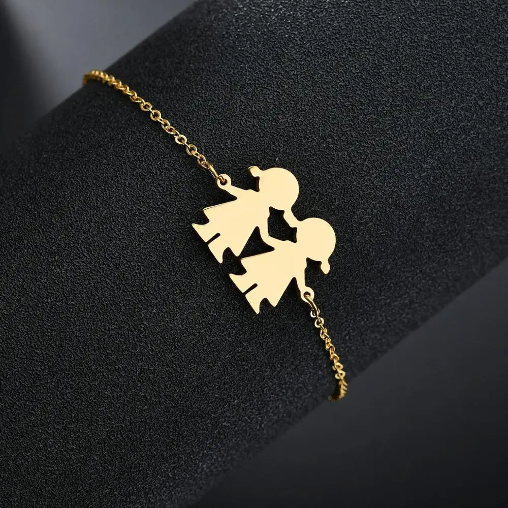 Goxijite бренд нержавеющая сталь семья браслеты с мама папа девочка Мальчик Женщины Шарм регулируемые золотые браслеты на запястье подарок для детей - Окраска металла: style 1 gold