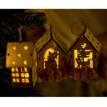 

Christmas Decorations For Home New Year Mini Wooden House with Lights for Xmas Hanging Decor Ornaments Decor M