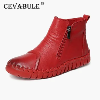 

CEVABULE Handmade First-layer Leather Flat-bottomed Women's Boots Fashion Soft-bottomed Leather Boots Leather Boots LJY-9719