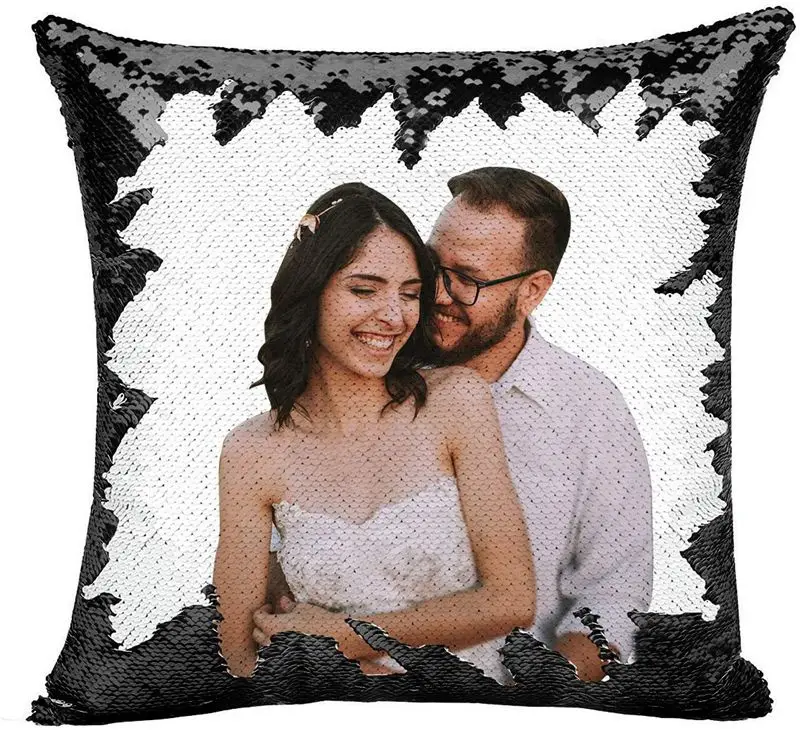 Personalised Sequin Cushion Magic Mermiad Photo Reveal Pillow Case Insert Custom 