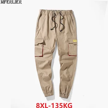 

summer Men cargo pants safari style pockets Elastic waist pants plus size 6XL 7XL 8XL high streetwear khaki pencil pants loose