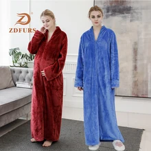 ZDFURS* осенне-зимний бархатный халат на молнии с молниями, ночная рубашка для мужчин и женщин, утолщенная Пижама, фланелевая домашняя одежда