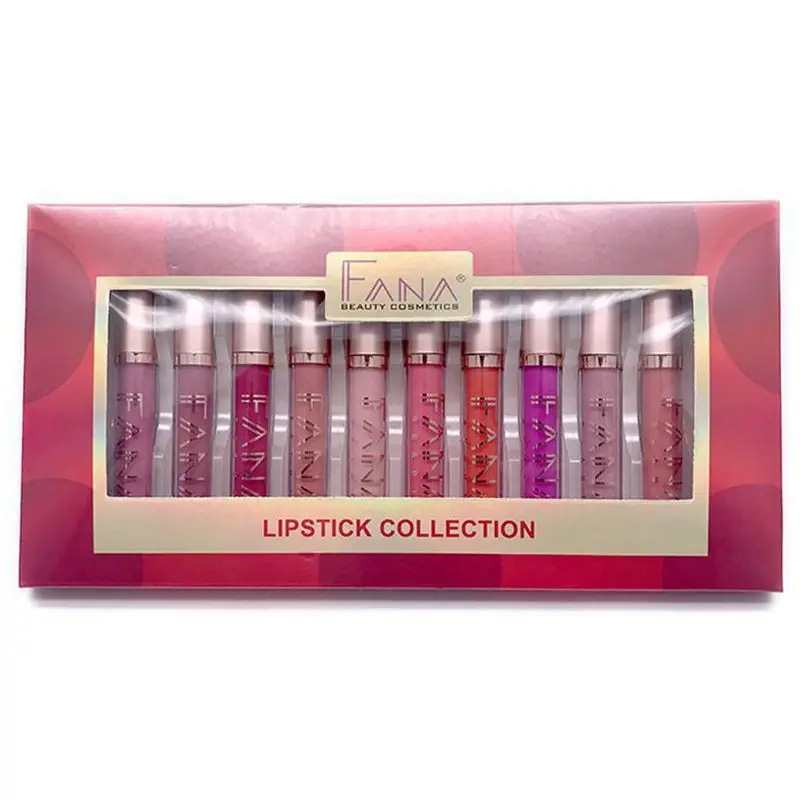 Fana 12 Pcs Non-Stick Cup Matte Colorful Fruity Lip Gloss Lipstick Set Gift Box Fana 12 Pcs Non-Stick Cup Matte Colorful Fruity Lip Gloss Lipstick Set Gift Box