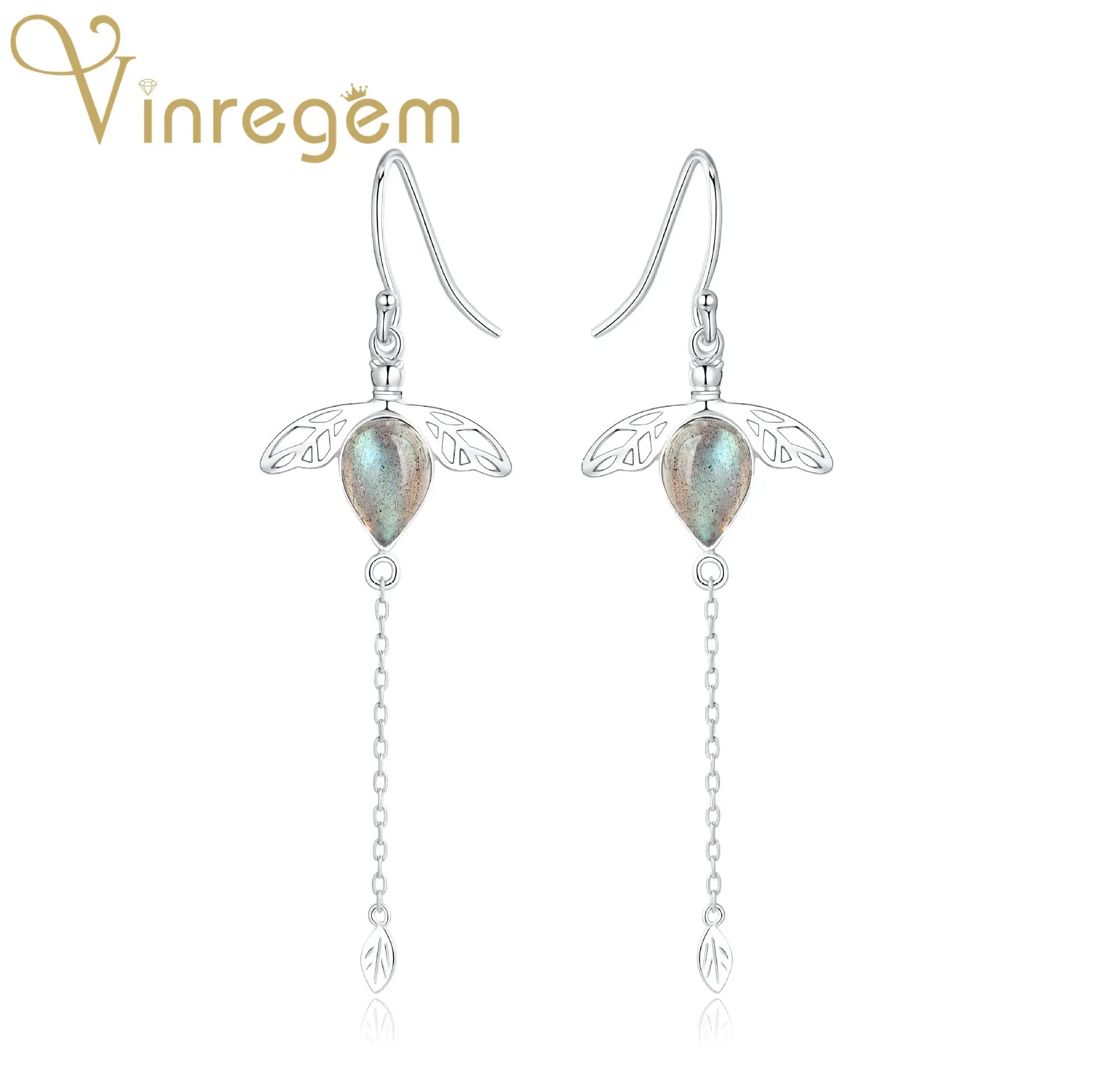 Vinregem Retro 925 Sterling Silver Natural Labradorite Moonstone Gemstone Drop Dangle Earring Wedding Fine Jewelry Shipping | Украшения и