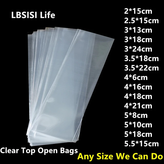 LBSISI Life 200pcs Small Long Transparent Plastic Bag Clear Top