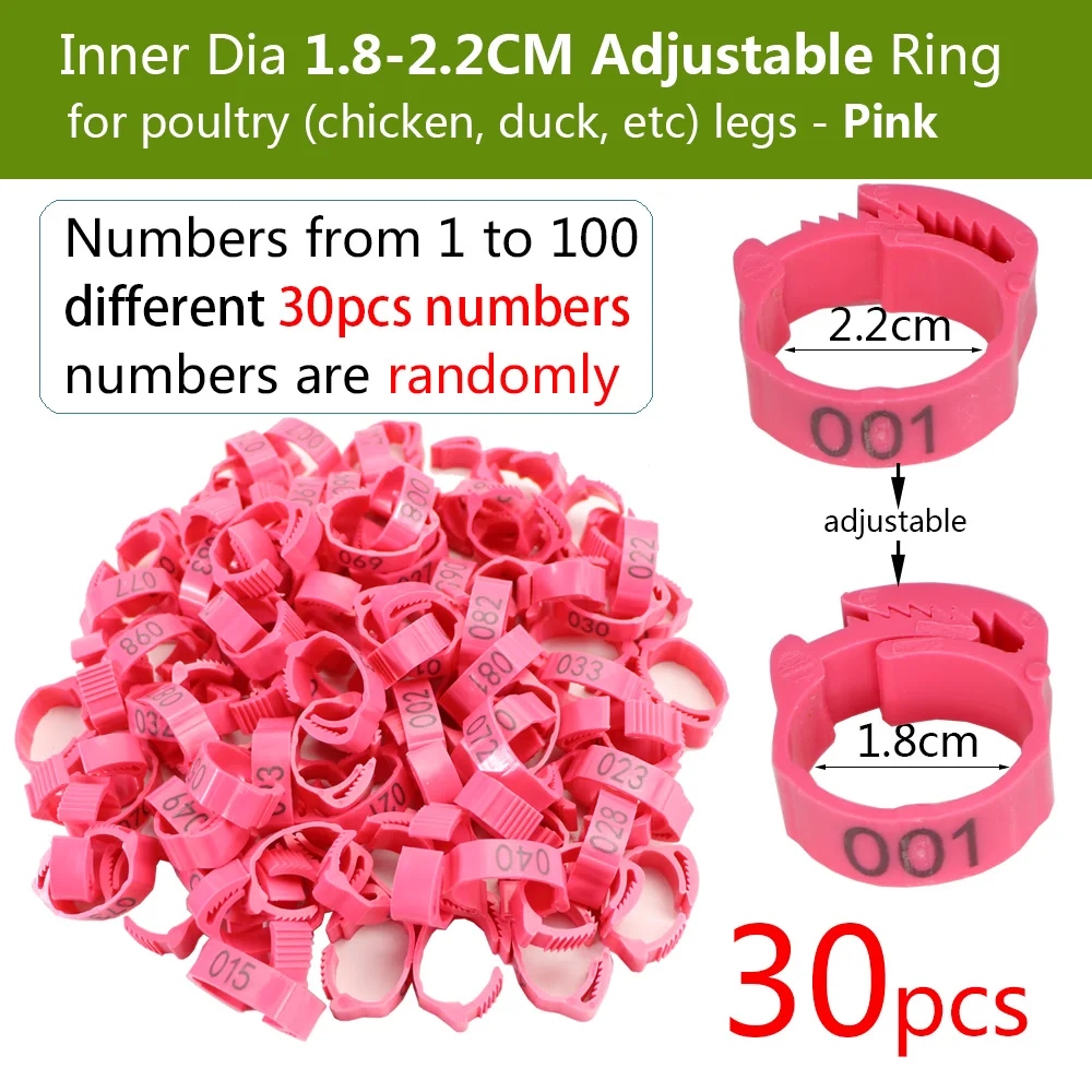 Chicken foot ring Bird Foot Rings Birds Foot Rings Adjustable ring Buckle Poultry leg Digital label 6 Colours Plastic Chicken Duck and Goose Farm Marking 30PCS