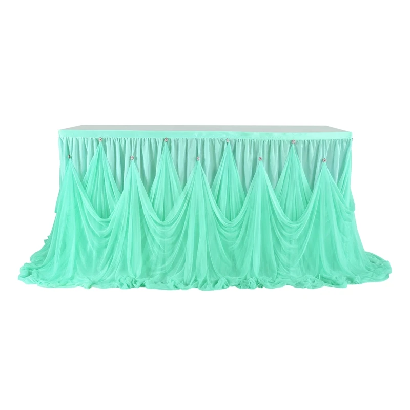 Высокое качество, юбка для стола, Волнистые складки, инкрустированные алмазами, дизайнерская юбка для стола для малышей, Свадебные вечерние украшения на День святого Валентина - Цвет: Green