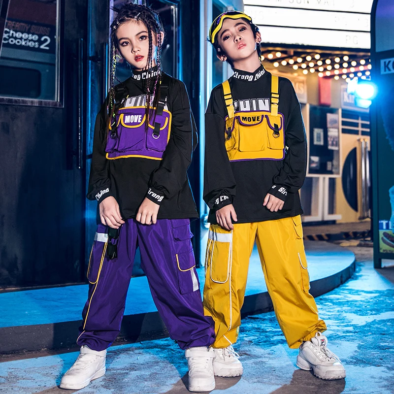 Танцевальные костюмы в стиле хип хоп Детский костюм топ штаны Одежда для девочек