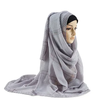 

2019 Women Muslim Hijab Plaids Turban Crinkle ladies Shawls Drape Stitching Fringe Islamic Cotton Scarf femme musulman