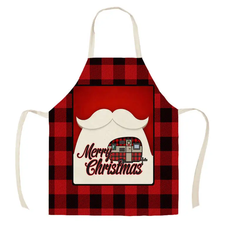 Merry Christmas Kitchen Apron Happy New Year Xmas Decor Sleeveless Cotton Linen Aprons for Men Women Home Cleaning Tools WQL902