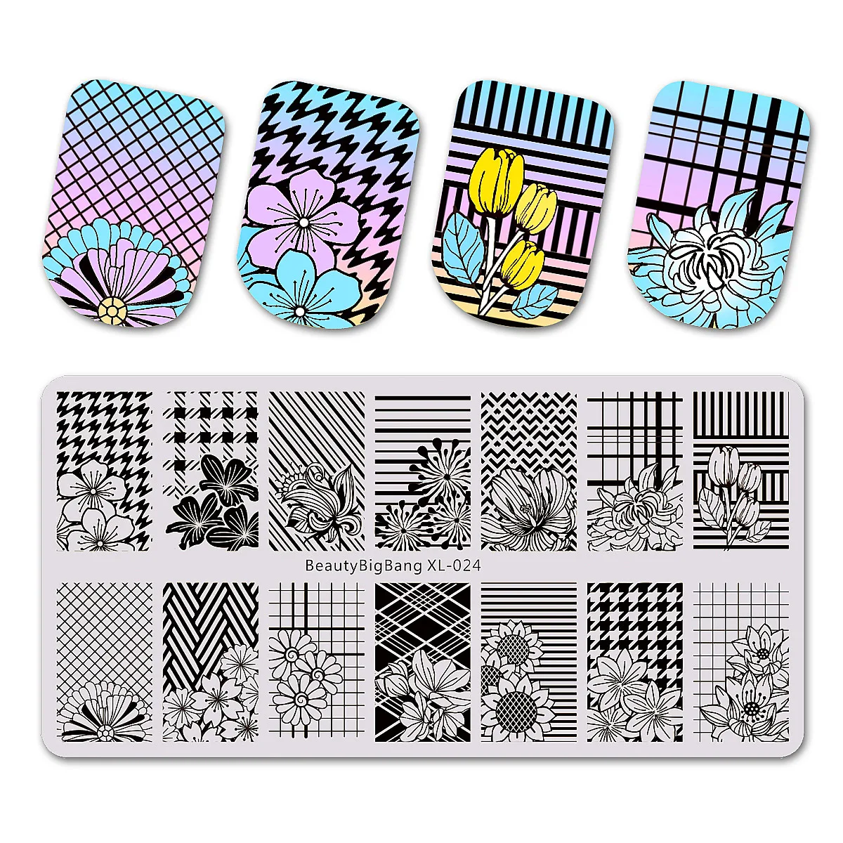 24 BeautyBigBang тиснение ногтей пластины 6*12 см 3D из нержавеющей стали Летний цветок геометрии дизайн ногтей шаблон формы BBB XL-004 - Цвет: 24