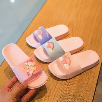 

Suihyung Unicorn Slippers For Girl New Cartoon Rainbow Horse Kids Summer Beach Shoes Sandals Children Non-slip Bathroom Slippers