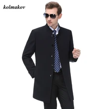 KOLMAKOV Новое поступление стильный мужской бутик Тренч деловой Повседневный воротник стойка однотонная длинная одежда размера плюс M-7XL